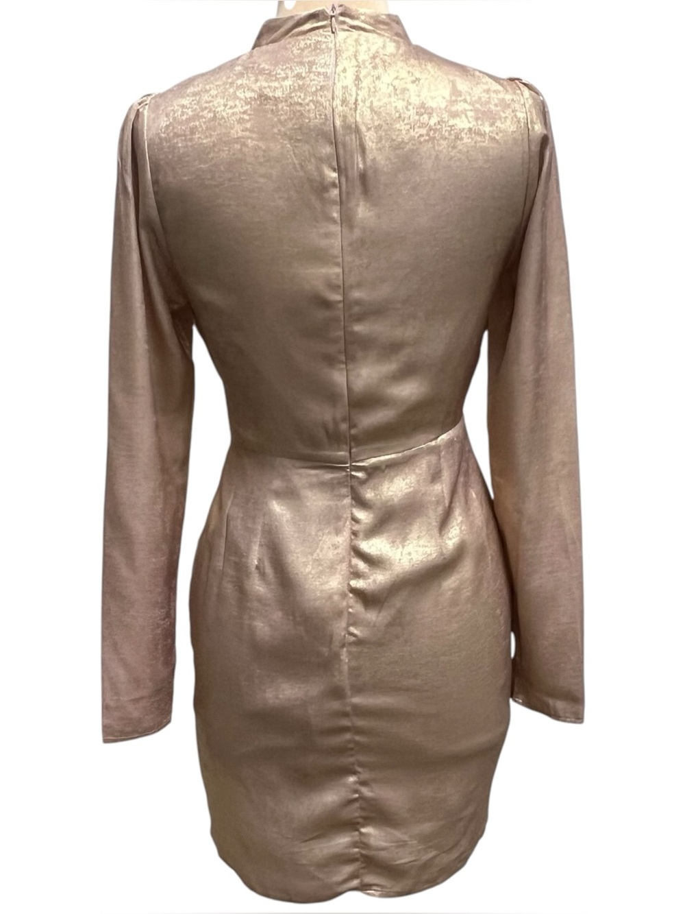 Andrée by Unit Rose Gold Metallic Shimmer Faux Wrap Mini Dress S - Picture 4 of 8